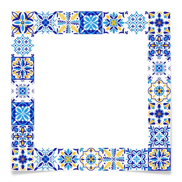 Marco con azulejos azules de estilo mediterráneo vectorial