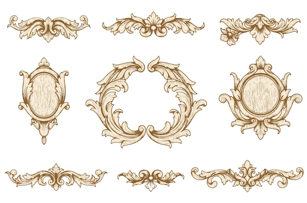 Marco barroco victoriano de época antigua con borda patrón floral vector floral grabado pergamino ornamento hoja