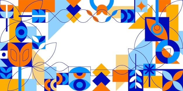 Marco bauhaus abstracto Patrón de neoplasticismo moderno formas orgánicas curvas líneas motivos étnicos