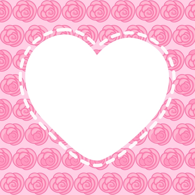 Marco en blanco del corazón con hermosas flores de color rosa, gráficos vectoriales