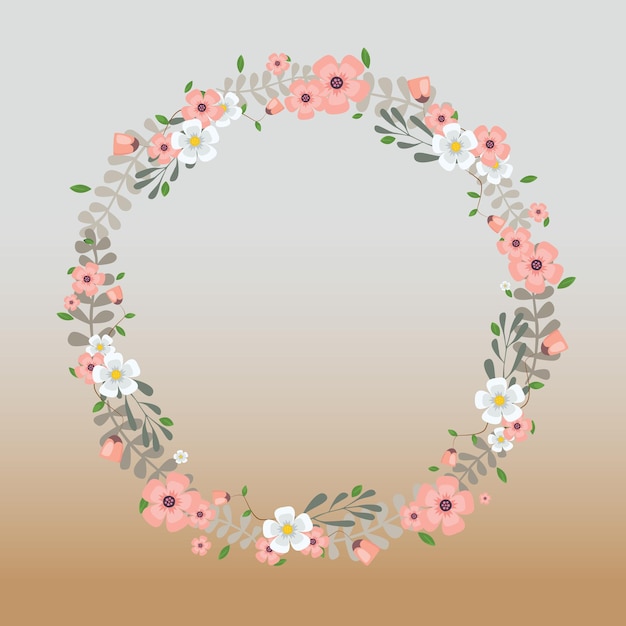 Marco en blanco decorado con flores y follaje de formas modernizadas abstractas. Borde moderno vacío rodeado de símbolos de líneas multicolores organizados agradablemente.