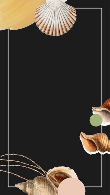 Marco blanco en vector de fondo de pantalla de teléfono móvil negro de patrón de conchas