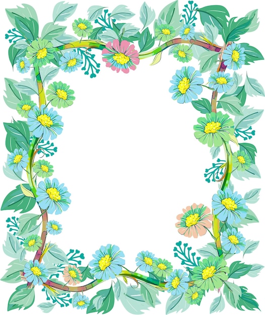 Marco bohemia vintage con una decoración de ramas con hojas y flores
