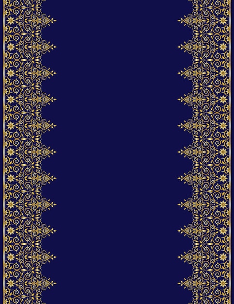 Vector marco de borde de adorno floral dorado vertical doble de nuevo estilo en color azul oscuro