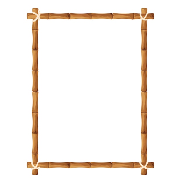 Marco de borde de bambú con cuerda en decoración de estilo de dibujos animados aislado en blanco
