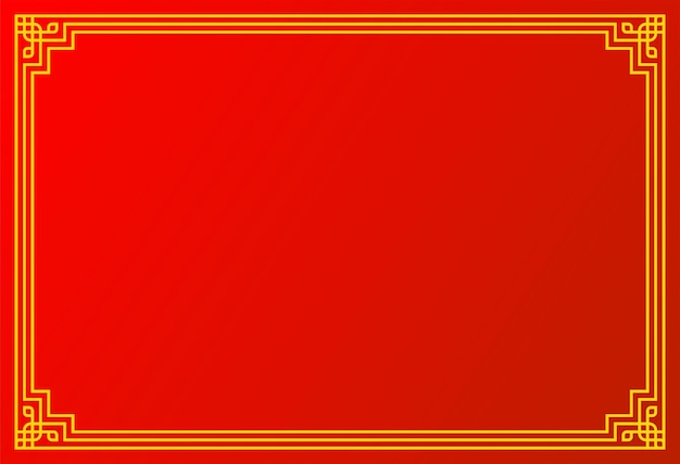 Marco de borde chino sobre fondo rojo ornamento de borde dorado japonés marco asiático oriental