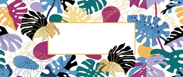 Marco de borde de hoja tropical horizontal Fondo de verano vectorial Plantilla de banner de palmera moderna