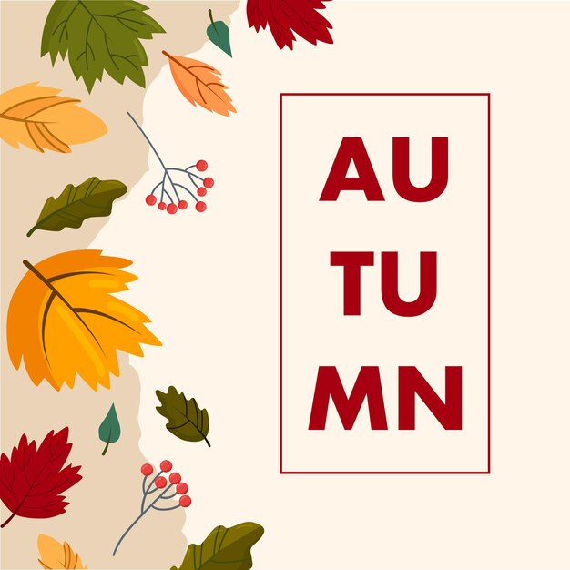 Marco de borde plano de otoño plantilla vectorial de publicaciones de redes sociales fondo colorido con hojas de otoño