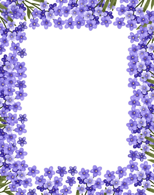 Marco de borde vertical con flores de forgetmenot púrpura Delicat