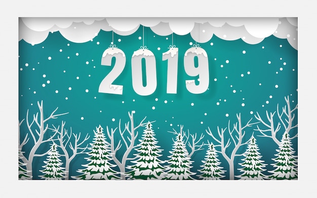 Marco del bosque de pino con texto 2019,