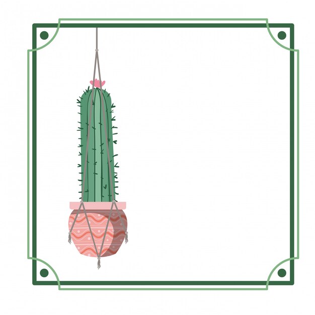 Vector marco con cactus en perchas macrame.