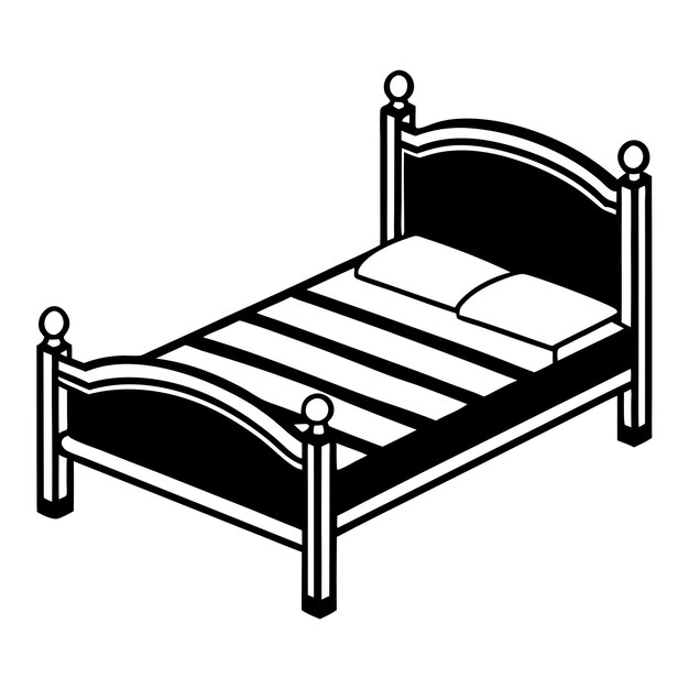 El marco de la cama Vector Line Art Silhueta Ilustración en color