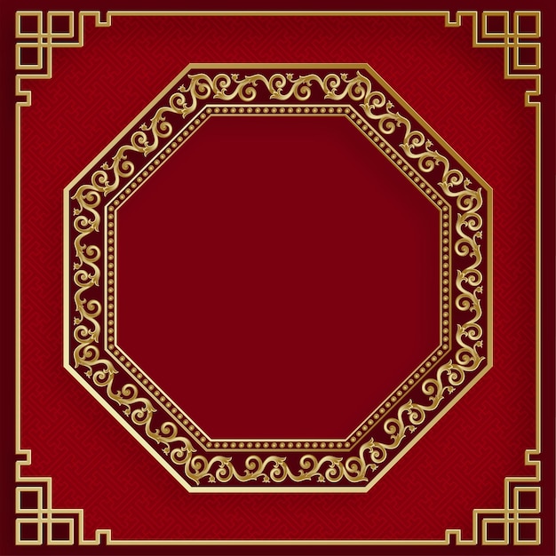 Marco chino con elementos asiáticos orientales sobre fondo de color rojo