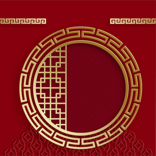 Marco chino con elementos asiáticos orientales sobre fondo de color