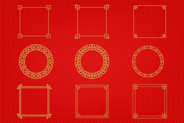 Marco chino o borde sobre fondo rojo.