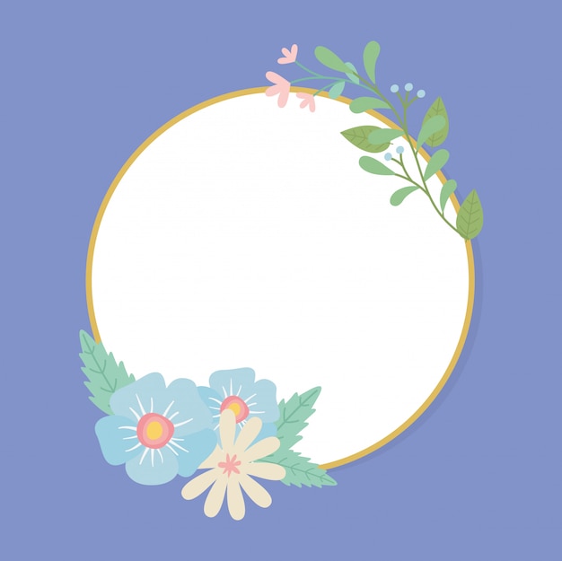 Marco circular con decoración de flores y hojas.