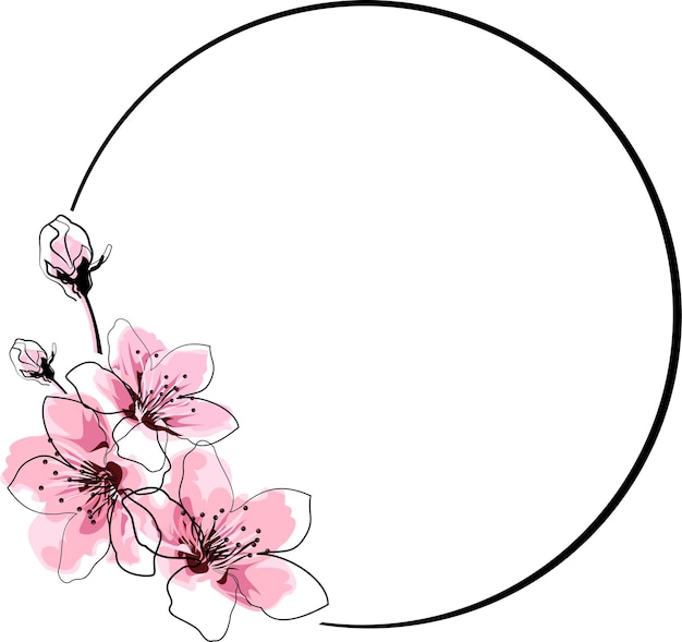 Marco circular decorado con algunas flores.