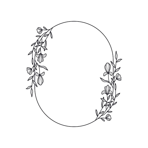 Marco circular dibujado a mano con hojas y flores