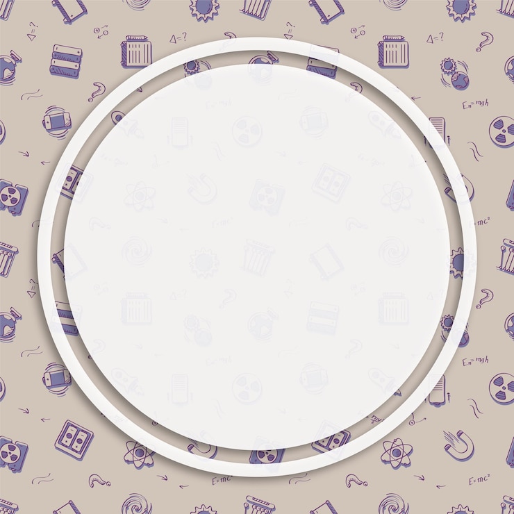 Vector marco circular de fondo en patrón sin costuras con iconos lineales garabateados energía de radiación magnética