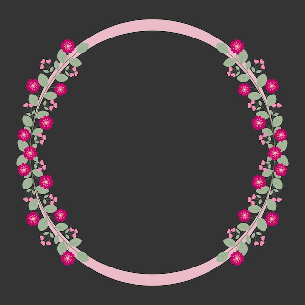 Marco circular o corona con amor flores de fucsia rosas y hojas verdes