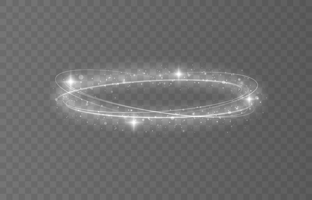 Marco de círculo blanco con efecto de luz brillante Un destello plateado vuela en un círculo en un anillo luminoso