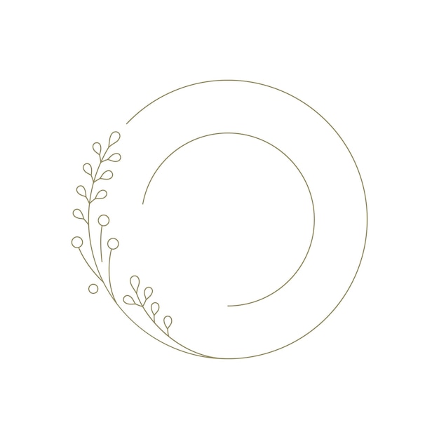 Marco de círculo botánico con rama de bayas dibujado a mano elemento artístico de línea decorativa para el vector del logotipo