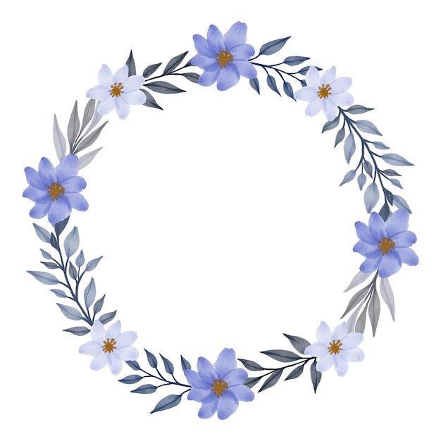 Vector marco de círculo de corona floral gris con borde de flor blanca y morada