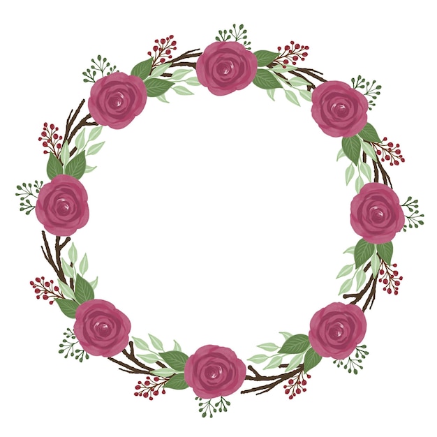 marco de círculo de corona de rosas rojas con borde de acuarela de rosas rojas