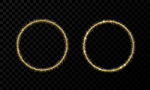Marco de círculo dorado Dos marcos brillantes modernos con efectos de luz aislados sobre fondo transparente oscuro Ilustración vectorial