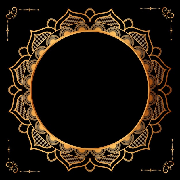 Marco de círculo dorado de lujo transparente con patrón circular de oro mandala vintage