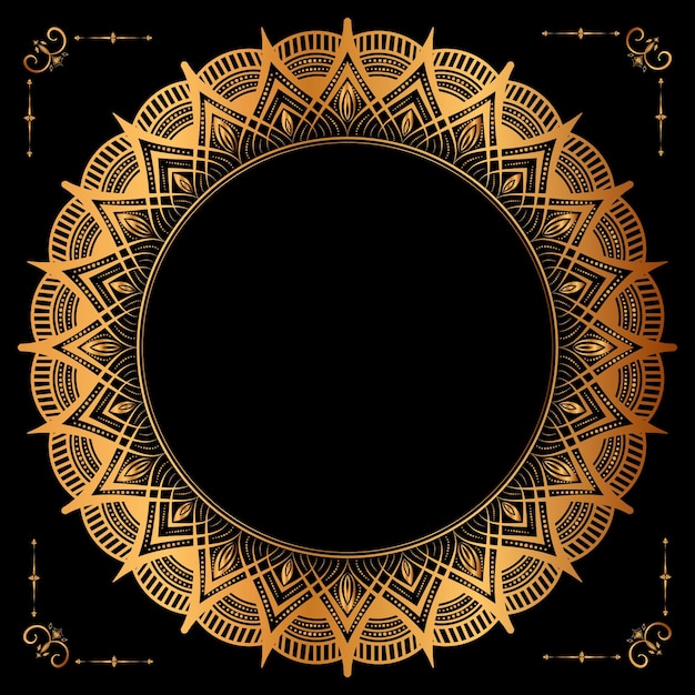 Marco de círculo dorado de lujo transparente con patrón circular de oro mandala vintage