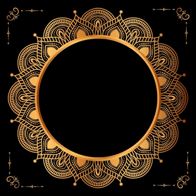 Marco de círculo dorado de lujo transparente con patrón circular de oro mandala vintage