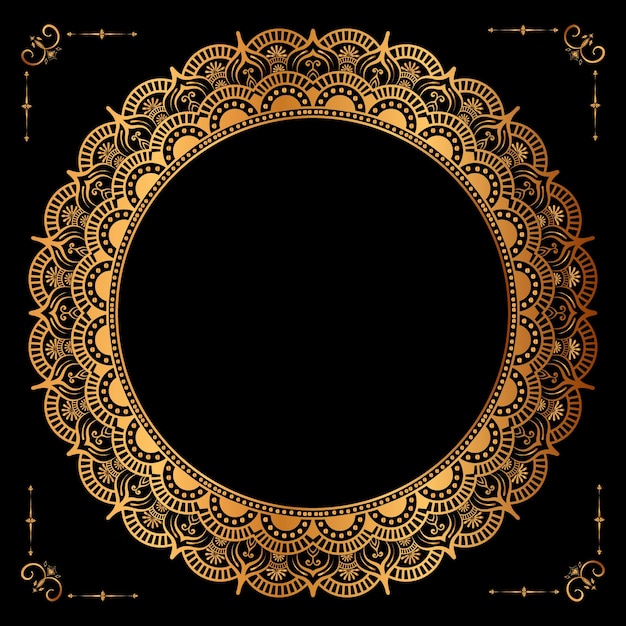 Marco de círculo dorado de lujo transparente con patrón circular de oro mandala vintage