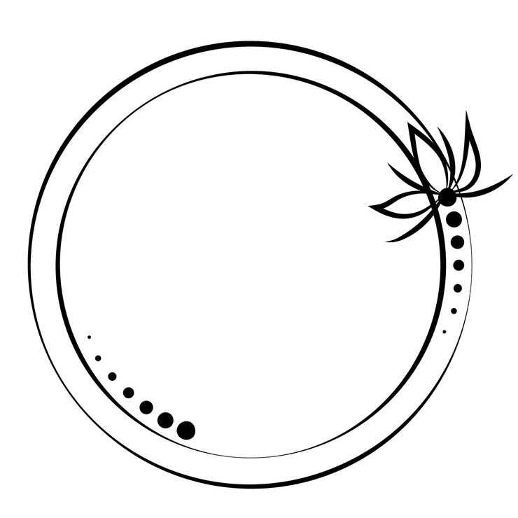 Vector marco de círculo floral con flores y puntos en estilo lineal diseño para el borde de la boda del logotipo del tatuaje