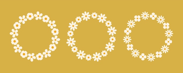Marco de círculo de flores groovy conjunto de marco de círculo simple floral dibujado a mano botánico borde redondo laurel
