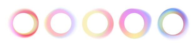Marco de círculo gradiente Banderas redondas de color fluido abstracto con espacio de texto Color iridescente de neón brillante alrededor de círculos Marcos borrosos redondeados vibrantes Conjunto aislado vectorial