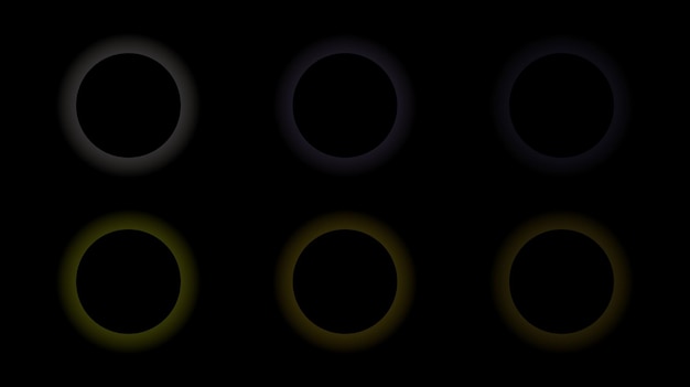 Marco de círculo de luz de neón de conjunto sobre fondo negro Bordes brillantes aislados con luz vectorial