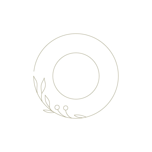 Marco de círculo monocromático botánico elemento decorativo de arte de línea para la ilustración vectorial del logotipo