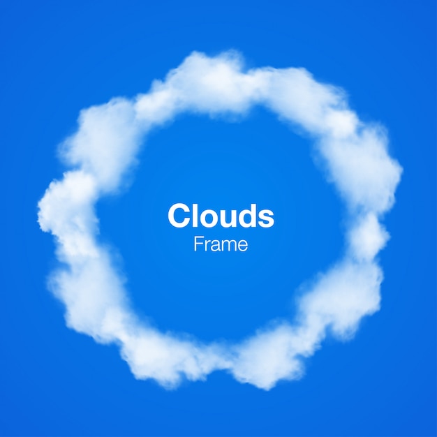 Marco de círculo de nubes realistas en cielo azul.