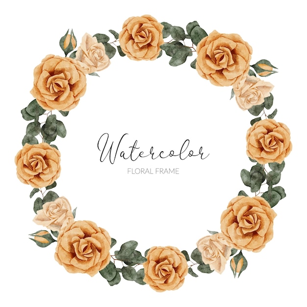 Marco de círculo pintado a mano con acuarela floral rosa amarilla