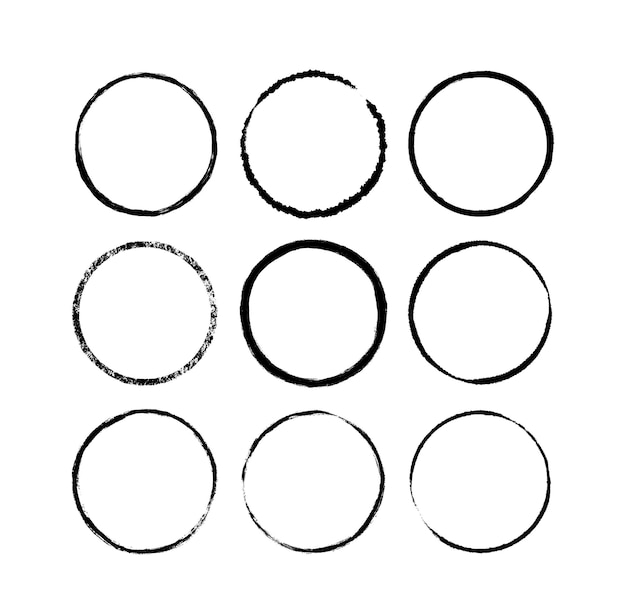 Marco de círculo de tinta Conjunto de cajas negras vacías de grunge Colecciones de bordes ovalados Impresión de sello de goma Vector