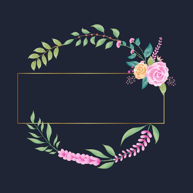 Marco de círculo de vector con colorida corona floral acuarela