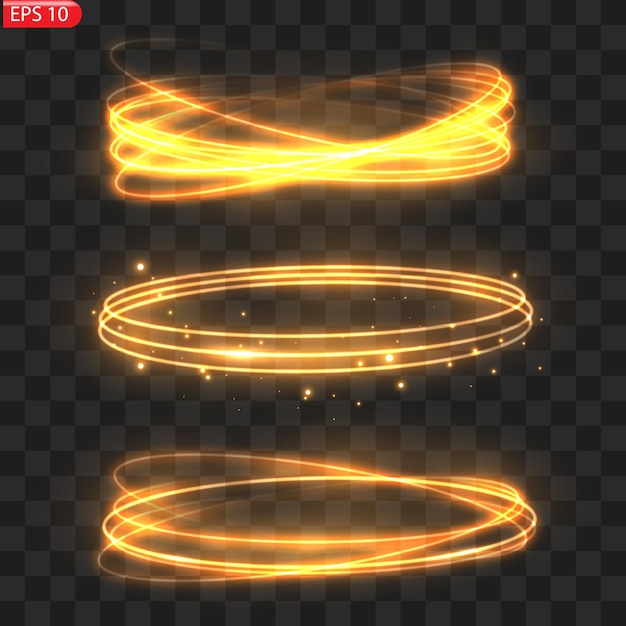Marco de círculos dorados con efecto de luz brillante Un destello dorado vuela en círculo en un anillo luminoso