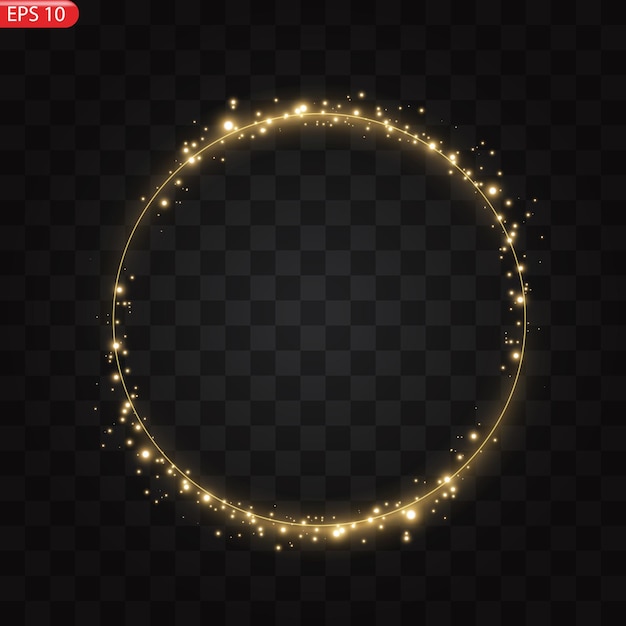 Marco de círculos dorados con efecto de luz brillante Un destello dorado vuela en círculo en un anillo luminoso