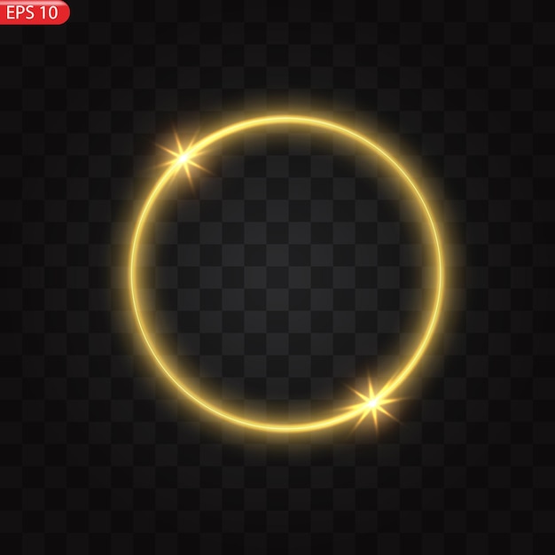 Marco de círculos dorados con efecto de luz brillante Un destello dorado vuela en círculo en un anillo luminoso