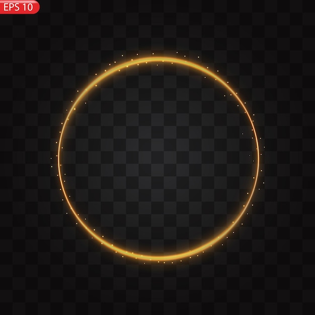 Marco de círculos dorados con efecto de luz brillante Un destello dorado vuela en círculo en un anillo luminoso