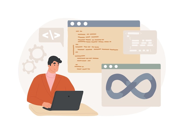 Marco colaborativo ilustraciones vectoriales de dibujos animados aislados hombre programación y codificación devsecops