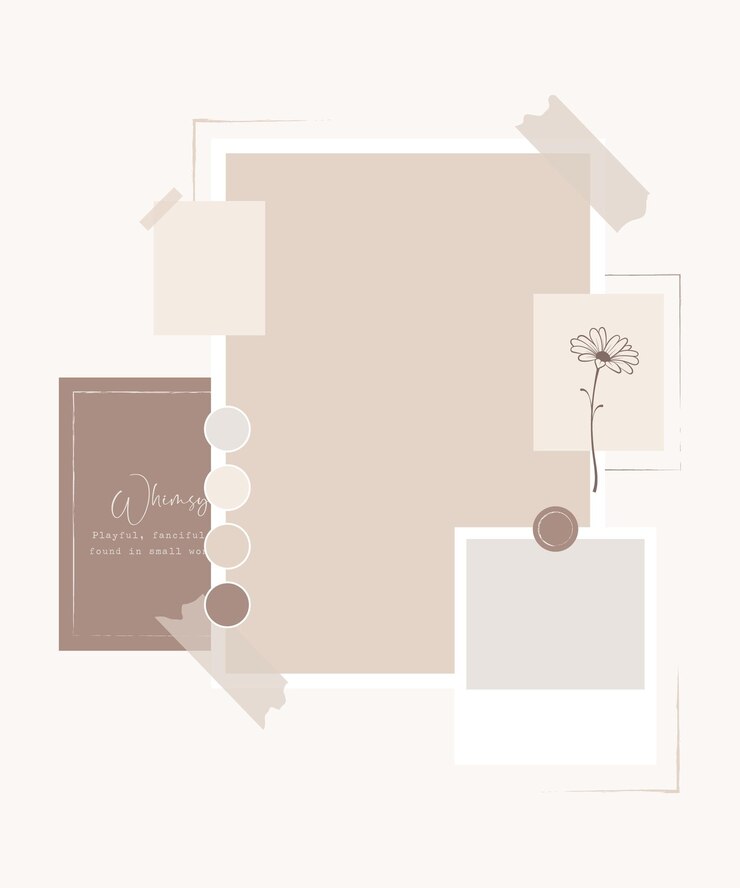 Marco de collage de tono neutro estético con bloc de notas y estilo de scrapbooking