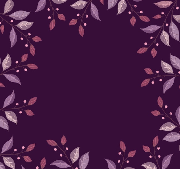 marco de color pastel floral de hojas moradas