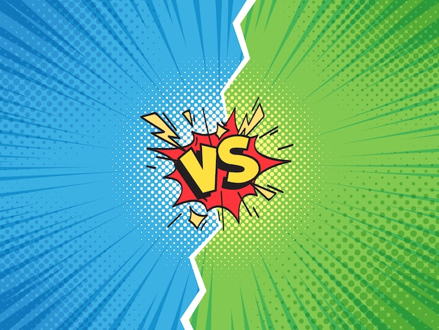 Marco cómico VS. Versus duel battle o team challenge confrontation cartoon comics halftone template